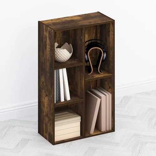 Furinno TOMI - Estantería reversible de 5 cubos, 9.4 x 19.5 x 31.5 pulgadas, para sala de estar, dormitorio, oficina en casa, pino ámbar