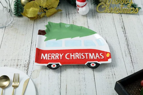 Miniatura 4 de Stephanie Imports Placa decorativa de cerámica con forma de autobús navideño de 10.0 in Feliz Navidad (autobús)