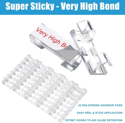 Miniatura 2 de 40 clips adhesivos fuertes transparentes, soportes de alambre de alta calidad para pared, organizador de cables fuerte debajo del escritorio