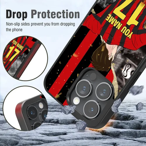 Miniatura 4 de Fundas personalizadas con nombre y número de fútbol para iPhone 11, 12, 13, 14, 15, 16, 17, 16 Pro Max Plus Mini, Samsung Galaxy Note10 Note20 S8 9