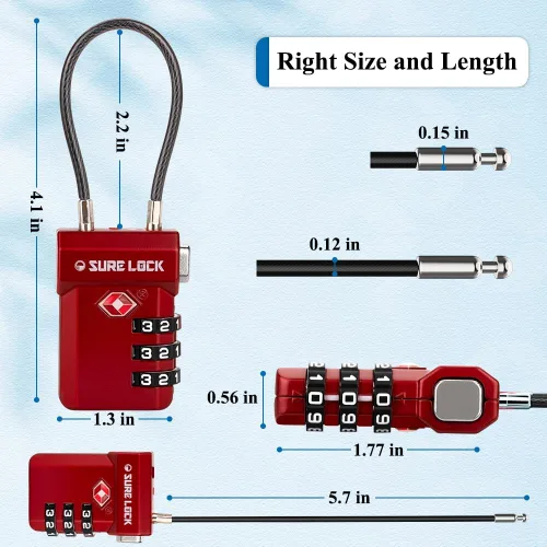Miniatura 6 de SURE LOCK Cerraduras de equipaje aprobadas por la TSA, alerta abierta, diales de fácil lectura, cerraduras de equipaje de viaje para maleta