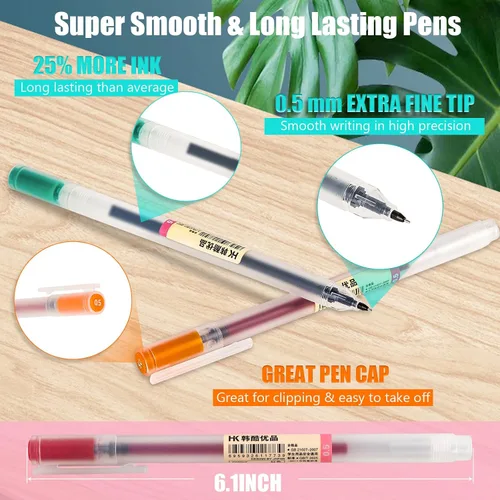 Miniatura 5 de BEIWO Bolígrafo de tinta de gel de alta calidad, 0.020 in, bolígrafos de color de punta fina, bolígrafo de gel de escritura suave para oficina