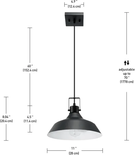 Miniatura 7 de Globe Electric 44476 - Lámpara colgante para interiores y exteriores, acabado negro mate, detalle de enchufe texturizado, altura colgante ajustable