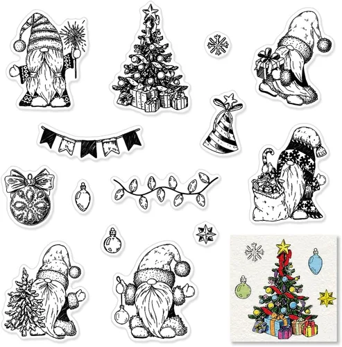 Sello transparente para árbol de Navidad para hacer tarjetas y decoración de álbumes de fotos, sellos de goma de Papá Noel, bombilla de Navidad,