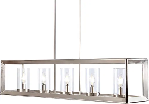 Miniatura 11 de JONATHAN Y Candelabro LED lineal de latón dorado de 38.5 pulgadas, con 5 luces, pantallas de vidrio transparente ajustables, lámpara colgante