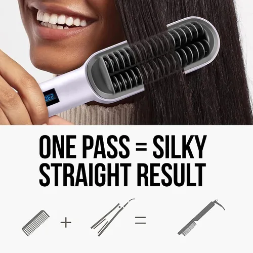 Miniatura 4 de Cepillo alisador de cabello - Calor rápido, iones negativos, cabello liso sin encrespamiento para mujeres ocupadas - Púrpura real