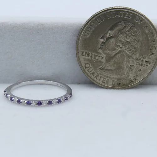 Miniatura 7 de Anillo apilable redondo de oro de 14 quilates con amatista y diamante blanco para mujer