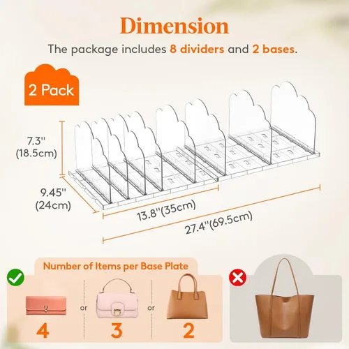 Miniatura 2 de Lifewit Organizador de Bolsos para Armario, Organizador Transparente de Almacenamiento de Bolsos, Soporte Ajustable para Bolsos para Organización