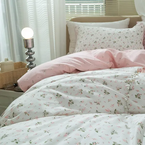 Miniatura 9 de AMWAN Juego de funda de edredón floral bohemio de algodón, ropa de cama con estética de jardín, elegante, botánico, con cierre con cremallera y 4