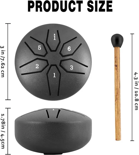 Miniatura 5 de EASTROCK Mini Tambor de Lengua de Acero para Niños de 3 Pulgadas, 6 Notas, Tambor de Acero Handpan, Clave de Do con Mazos, Libro de Música (Negro)