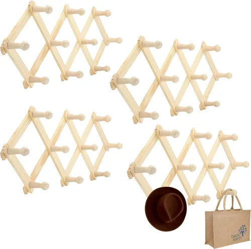 Miniatura 8 de RamPro Acordeón Estilo Madera Expandible Sombrero, Gorra, Cinturón, Paraguas, Taza de café Paraguas Pared Pegs de madera