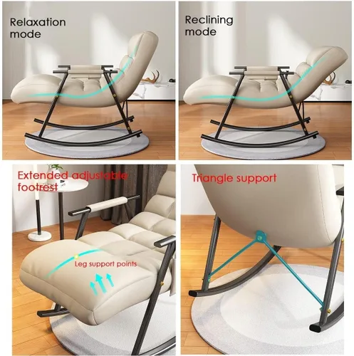 Miniatura 6 de Mecedora reclinable ajustable para balcón y patioSilla moderna para exteriores para sala de estar y ocio, muebles cómodos de relajación, marco