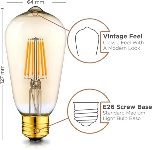 Miniatura 3 de Hudson - Bombillas LED Edison vintage de 4 W (paquete de 4) – Iluminación cálida regulable de 2200 K (equivalente a 40 W) – E26/27 vidrio tinte