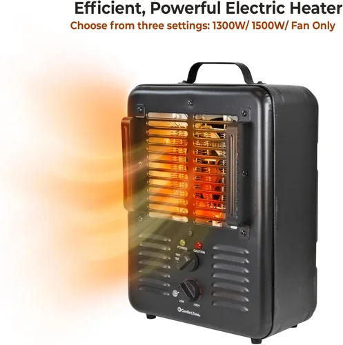 Miniatura 5 de Comfort Zone Calentador de espacio utilitario estilo Milkhouse de 1500 W, calentador eléctrico portátil para taller y garaje con termostato