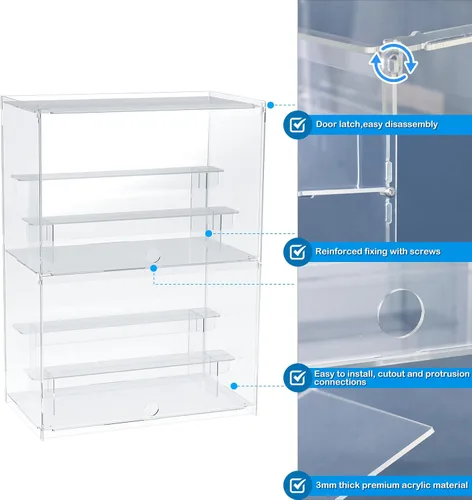 Miniatura 5 de Vitrina de acrílico de 2 niveles para coleccionables, cajas de exhibición transparentes con estantes y puerta, escaparate de minifiguras de encimera