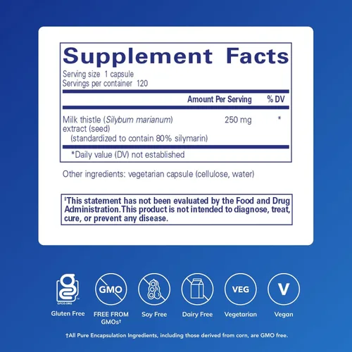 Miniatura 2 de Pure Encapsulations Silimarina - 250 mg de cardo mariano por cápsula - Apoyo a la salud del hígado* - Suplemento antioxidante - Sin OMG y vegano