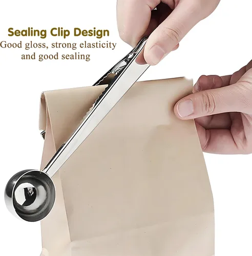 Miniatura 2 de Cuchara de café con clip para bolsa, 2 unidades, 1 cucharada de acero inoxidable de mango largo cucharas medidoras para café molido y granos, té