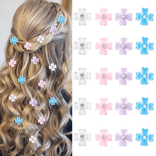 YISSION 20 pinzas para el pelo de flores coloridas, horquillas decorativas con diamantes de imitación para mujeres y niñas, accesorios de peinado