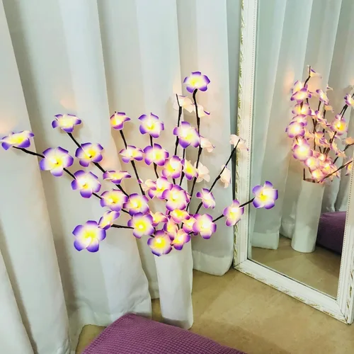 Miniatura 3 de Paquete de 2 ramas de flores artificiales de plumeria, ramo de berenjenas ligeras falsas de Frangipani para decoración romántica del hogar (morado)