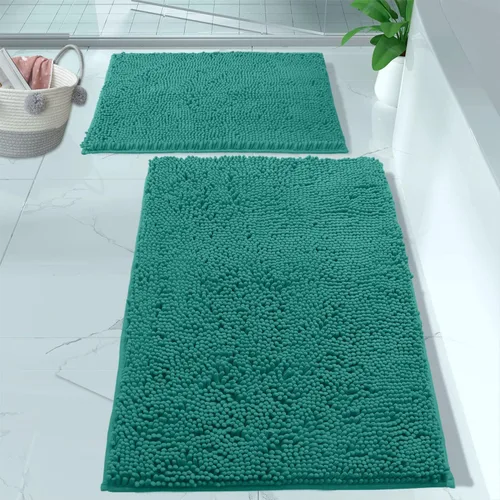 Miniatura 40 de LuxUrux Juego de 2 tapetes de baño de felpa extrasuave, material de microfibra de felpilla de 1 pulgada, color verde súper absorbente