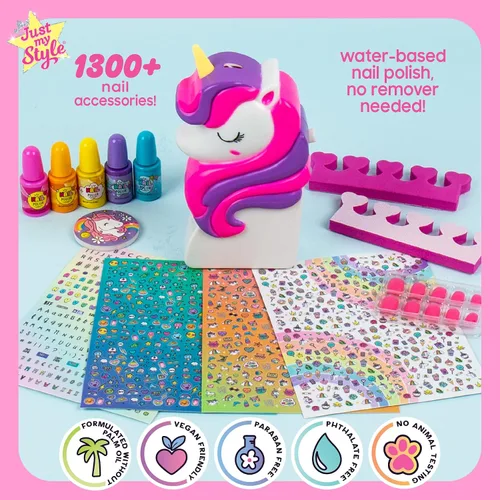 Miniatura 3 de Just My Style Arte de uñas de unicornio arcoíris, juego de esmalte de uñas para niños, kit de uñas de unicornio, gran actividad para fiesta