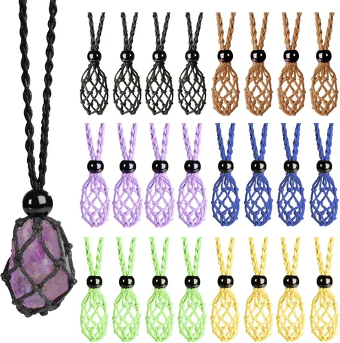 Miniatura 11 de 24Pcs Collar de Cristal Ajustable Collar de Piedra de Cristal Collar con Colgante Cordón de Collar Trenzado a Mano Cuerdas para Hacer Joyería