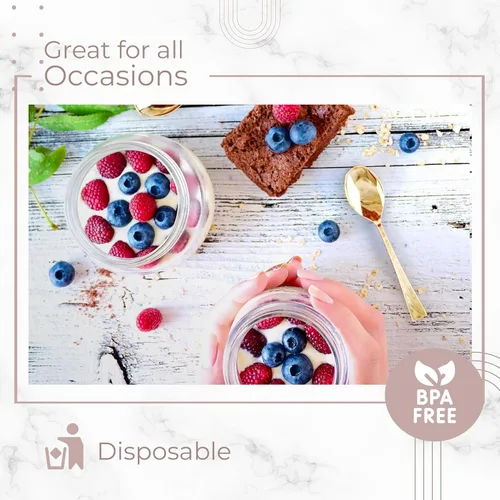 Miniatura 3 de Exquisite Minicucharas para Postres - Paquete de 200 Minicucharas de Oro para Postres – Desechables de 11.4 cm de Plástico para Aperitivos, Aspecto