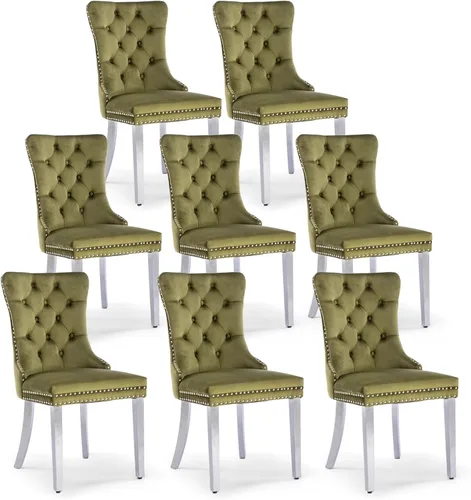 Miniatura 142 de Juego de 4 sillas de comedor de terciopelo, sillas de comedor tapizadas con ribete de cabeza de clavo y patas de madera maciza para cocina