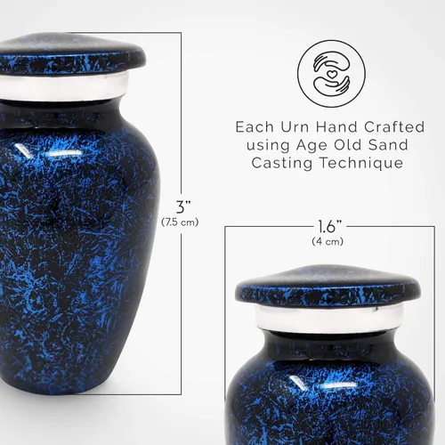 Miniatura 2 de Urna de cremación de recuerdo azul pequeña para cenizas humanas Urnas conmemorativas en miniatura Recuerdo de cremación personal para hombres