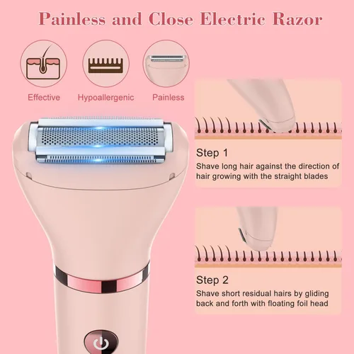 Miniatura 5 de Maquinilla de afeitar eléctrica 3 en 1 IPX7, impermeable, para uso húmedo y seco, sin dolor, recortadora personal para damas, cara, cuerpo, piernas