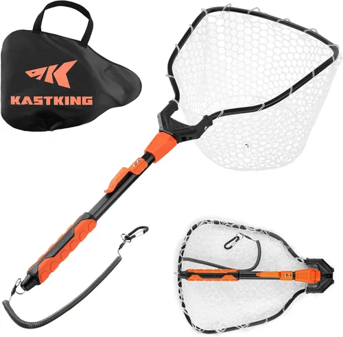 Miniatura 11 de KastKing Titanet Red de Pesca, Mango de Aluminio Duradero, Agarre Antideslizante de Alta Visibilidad, Bolsa Compacta y Cordón, Ideal para Kayak