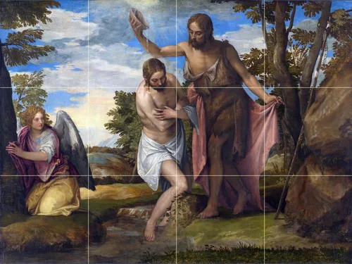 The Baptism of Christ by Veronese (Paolo Caliari) - Mural de azulejos para pared de cocina y baño, detrás de la estufa, fregadero, 4x3, 4.25