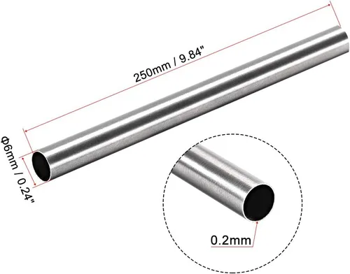 Miniatura 2 de uxcell Tubo redondo de acero inoxidable 304 0.236 in OD 0.008 in espesor de pared 9.843 in de longitud Tubo recto sin costura 4 piezas