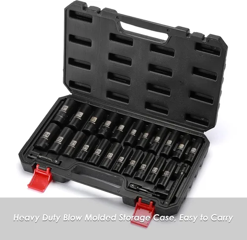 Miniatura 9 de MIXPOWER 25 piezas de juego de llaves de impacto de profundidad de 1/2 pulgada, CR-V, métrico/SAE, incluye 12 mm a 24 mm, 3/8 pulgada a 1 pulgada