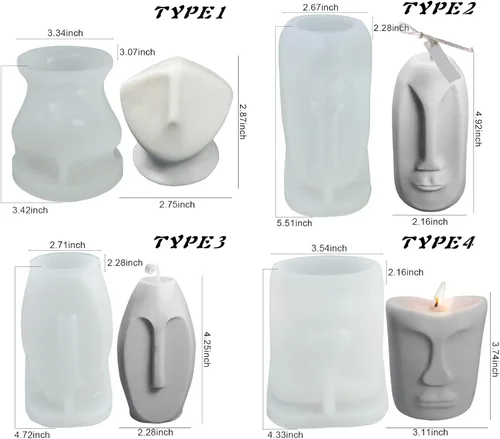Miniatura 2 de 4 moldes de silicona para velas de cara humana 3D, escultura de pilar, moldes votivos para hacer velas, hecho a mano, jabón, yeso, resina