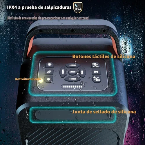 Miniatura 6 de Foxdawn Altavoz Bluetooth para fiestas: 240 W pico de sonido fuerte, graves profundos, tiempo de reproducción de 15 horas, carga rápida, IPX4