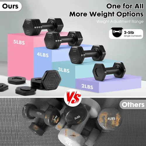 Miniatura 5 de EQUIPRO Adjustable Dumbbell Set, 4 in 1 Free Weights Dumbbells Set for Women, Weights for Women at Home, 2lb 3lb 4lb 5lb with TPU Soft Rubber Handle