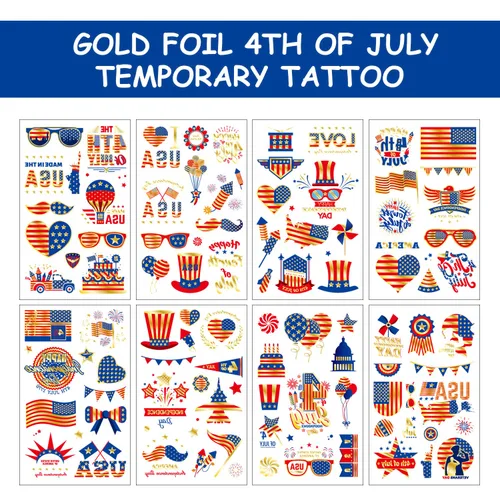 Miniatura 2 de JCFIRE Decoraciones del 4 de julio, 100 piezas de tatuajes temporales para niños y adultos, decoraciones patrióticas, accesorios del 4 de julio