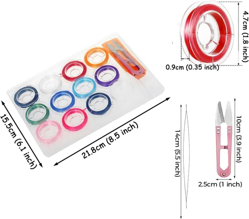 Miniatura 3 de 12 rollos de cuerda elástica plana de 0.028 in, cuerda elástica para pulseras, collares, cuentas de arcilla, cuentas de pony (10 colores)