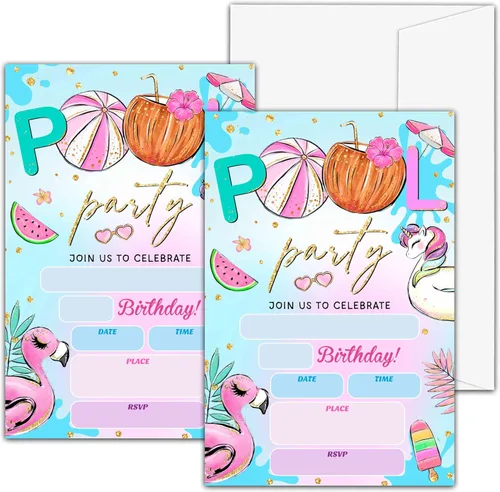 Miniatura 11 de Invitaciones de cumpleaños para fiesta en la piscina, invitaciones de fiesta de cumpleaños, tarjetas de invitación de relleno de fiesta de taco a