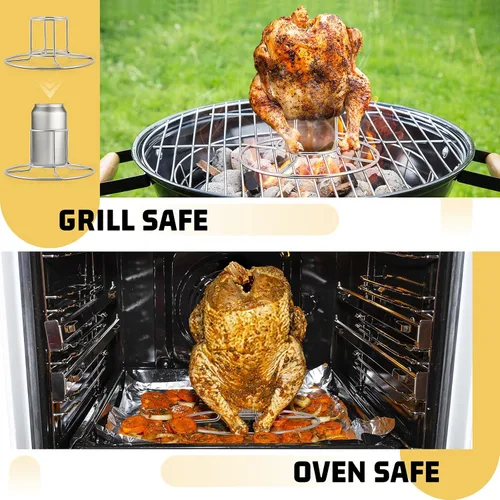 Miniatura 4 de E-far Soporte para lata de cerveza para parrilla, ahumador u horno, soporte vertical de acero inoxidable para pollo entero, estante para pollo