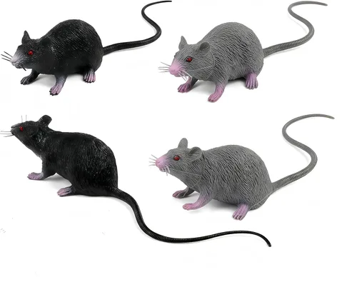 4 piezas de juguete pequeño de ratas falsas, juguetes de ratón de plástico realistas, accesorios de broma de rata para suministros de fiesta del día