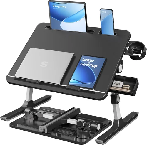 Miniatura 8 de SONGMICS ULLD113GZ01 - Escritorio de cama plegable para laptop, escritorio grande de 15.7 x 22 pulgadas, inclinación continua de 120°, altura Gris