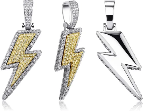 Miniatura 25 de JINAO Hip Hop - Colgante con diseño de rayo chapado en oro de 18 quilates con circonita cúbica con micropave de imitación de diamante para hombres
