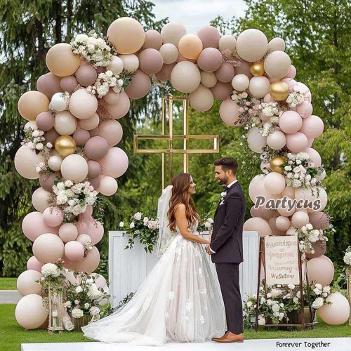 Miniatura 6 de Arco de globos de color rosa claro y beige con doble relleno, color malva, color nude y blanco crema mate, kit de guirnalda de globos para baby Rosa