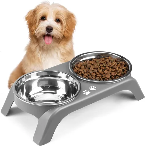 Miniatura 10 de COMESOON - Tazones elevados para perros, soporte elevado de 4 alturas ajustables con 2 tazones gruesos de acero inoxidable de 50 onzas, Negro