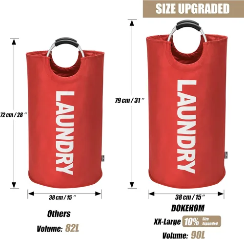 Miniatura 3 de DOKEHOM Cesta de lavandería grande de 90 L, bolsa de lavandería plegable, cesta de ropa alta independiente, contenedor de lavado plegable (rojo)