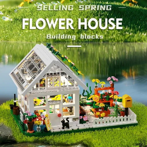 Miniatura 2 de Conjunto Mini de Construcción de Casa de Flores con LED, Juego de Bloques de Construcción de Invernadero con Vista de Calle de la Ciudad, Regalo