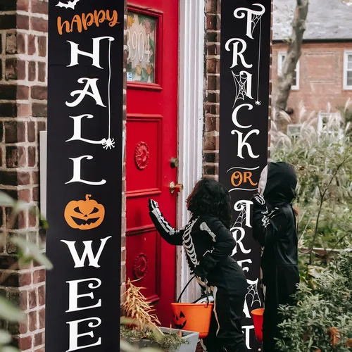 Miniatura 3 de Cartel colgante decorativo de Halloween, letrero de bienvenida de truco o trato para puerta delantera, porche, patio y decoración de pared