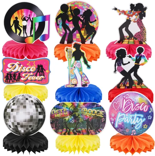 Centros de mesa de discoteca de los años 70 para decoración de fiesta de fiebre de discoteca de los años 70, 9 piezas de mesa de nido de abeja